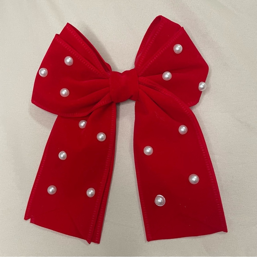 Red double layered pearl bow clip on accessories feminine chic valentines girl